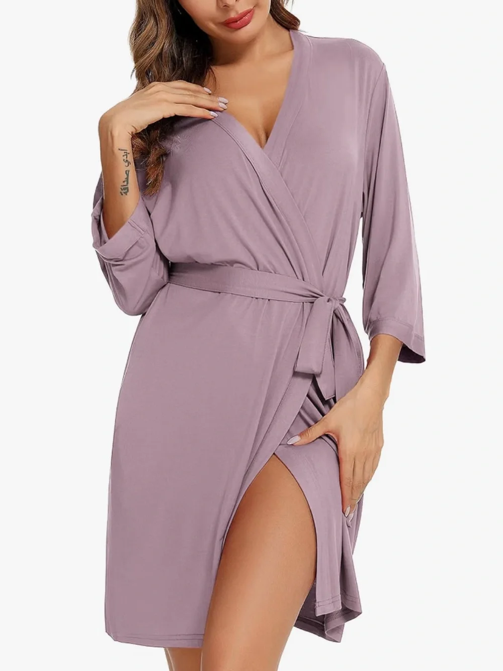 Women's Bamboo Kimono Bath Robe Soft Sleepwear Lingerie in Lavender